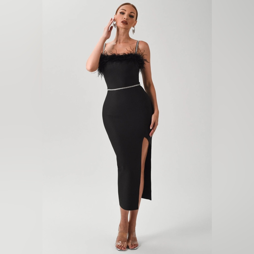 Bella Barnett | Feather Slit Midi Dress. Only worn once! Size S
